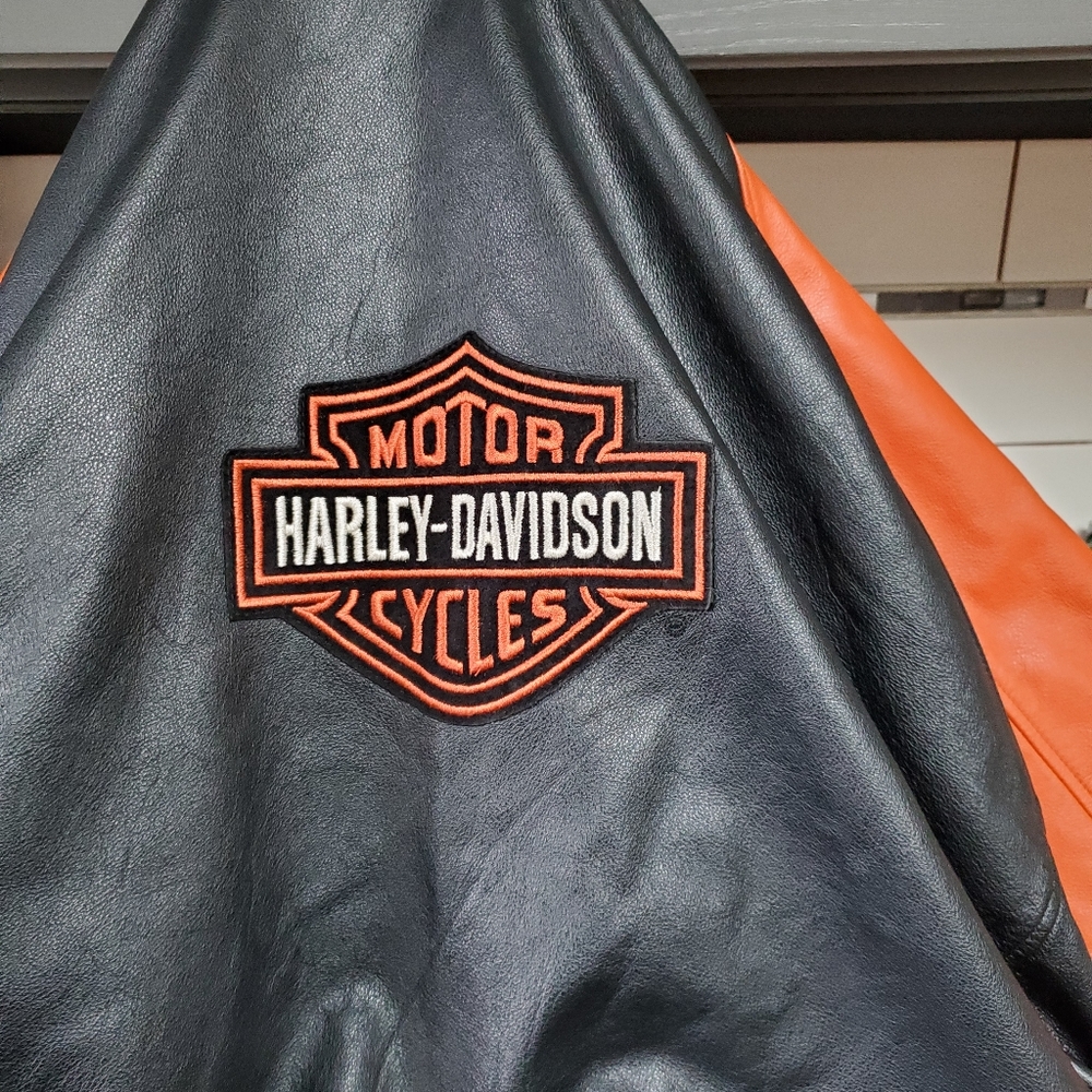 Harley-Davidson Black and Orange Logo Bomber Jacket